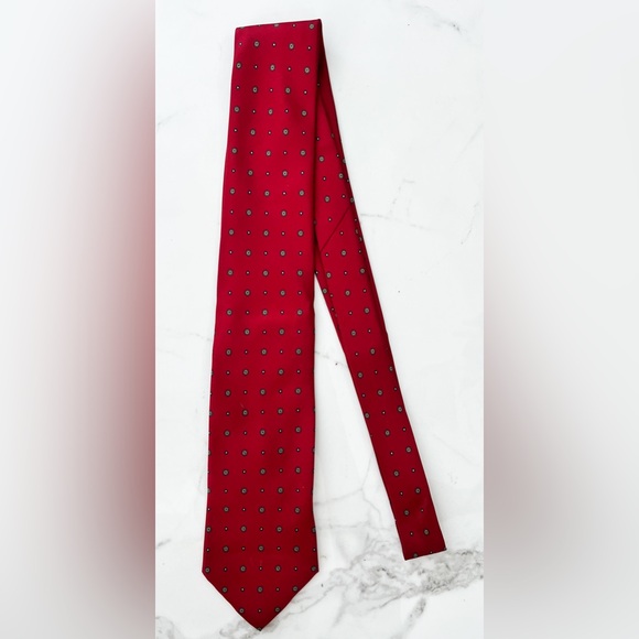 LANVIN 100% PURE Silk Men’s Neck Tie Red Made In‎ Italy - Picture 1 of 3